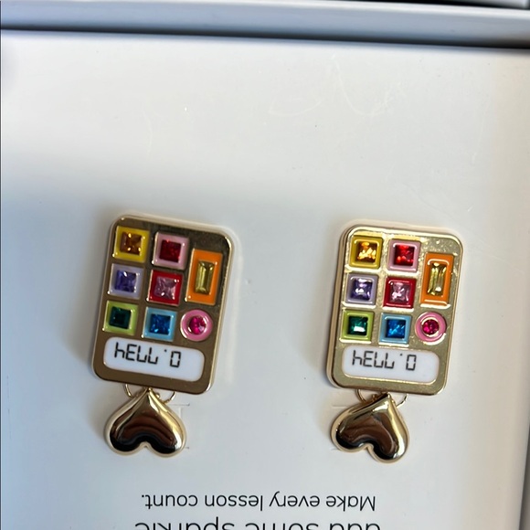 BaubleBar Gold Heart Calculator Earrings “Hello” - Picture 3 of 6